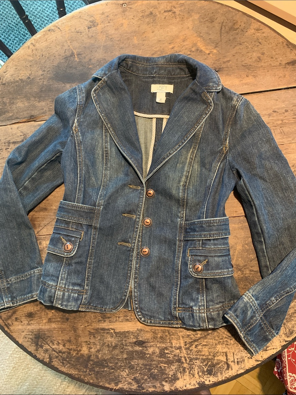 Like New Beautiful LOFT Dark Blue Denim Blazer Jacket